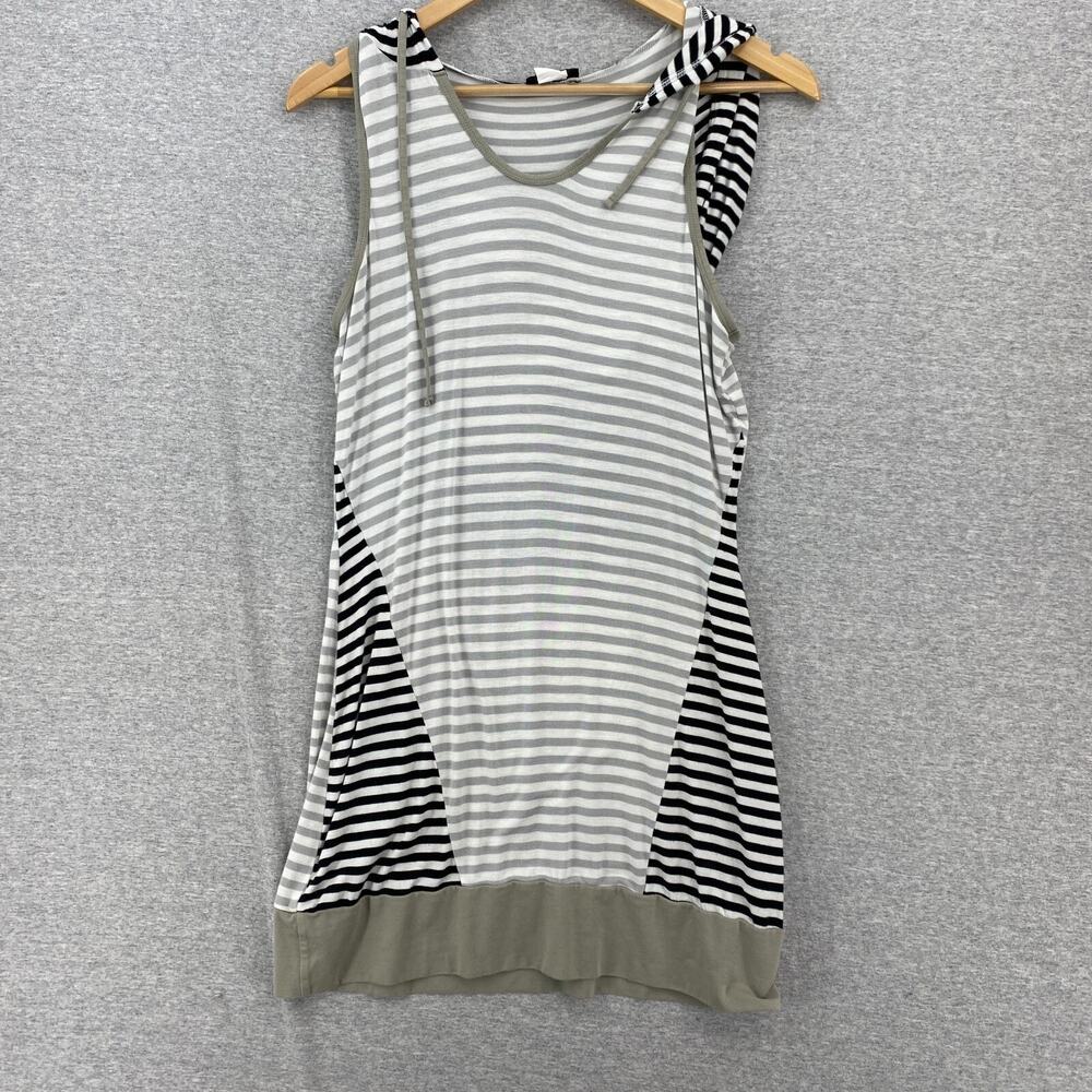 Venus Dress Womens Medium Beige Black Striped Colorblock Sleeveless Hoodie